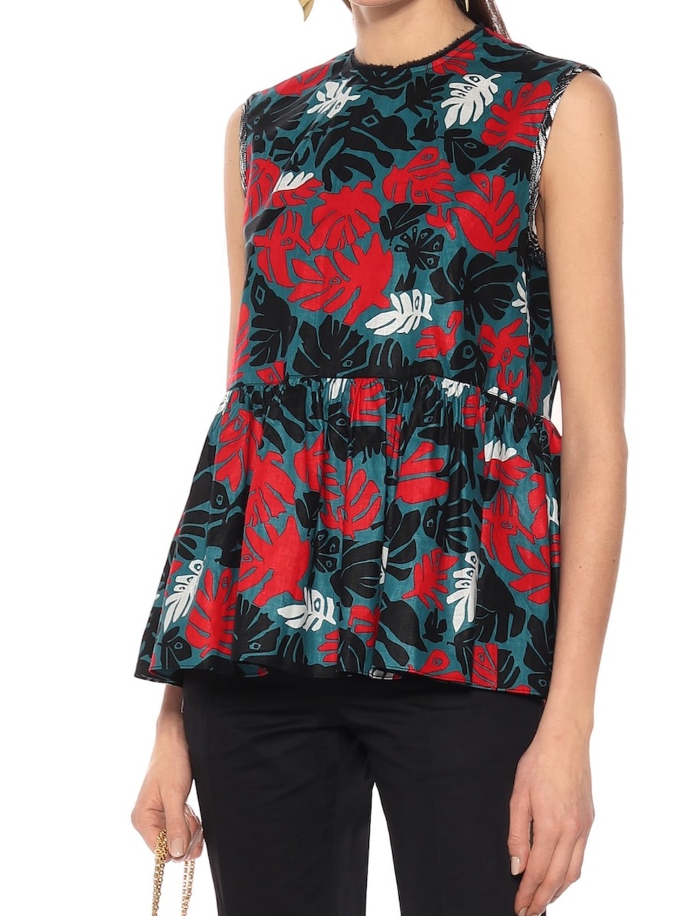 Marni Sleeveless Peplum Camisole in Teal, Red, Black, and White